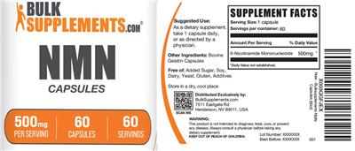 NMN Capsules 500 mg label