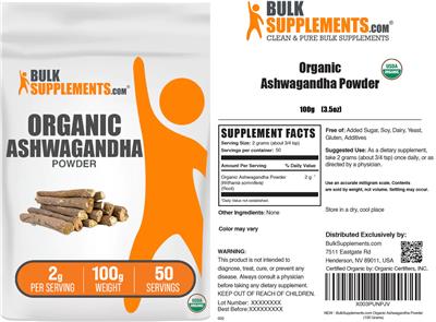 Organic Ashwagandha Powder 2g label