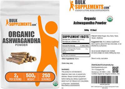 Organic Ashwagandha Powder 2 g label