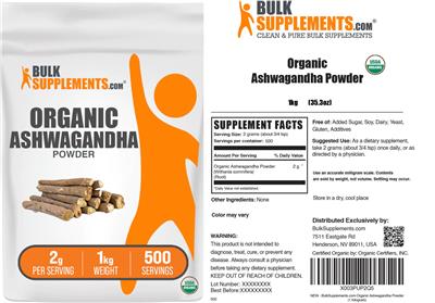 Organic Ashwagandha Powder 2 g label