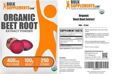 Organic Beet Root Extract Powder 400 mg label