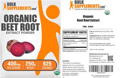 Organic Beet Root Extract Powder 400 mg label