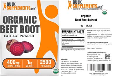 Organic Beet Root Extract Powder 400 mg label