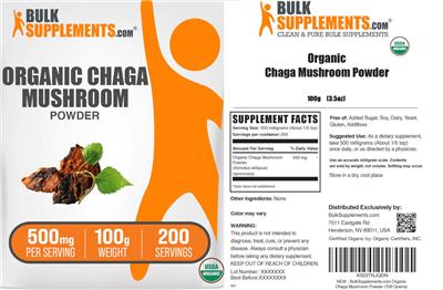 Organic Chaga Mushroom Powder 500 mg label