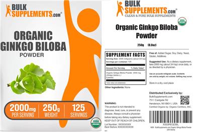 Organic Ginkgo Biloba Powder 2000 mg label