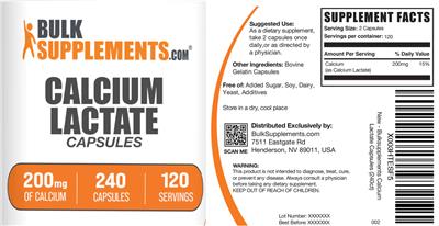 Calcium Lactate 200 mg Capsules label