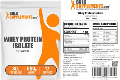 Whey Protein Isolate Powder 30 g label