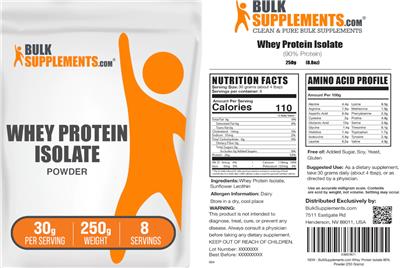 Whey Protein Isolate Powder 30 g label