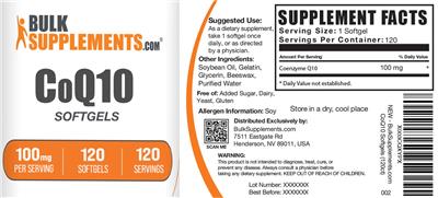 Coenzyme Q10 Softgels 100 mg label