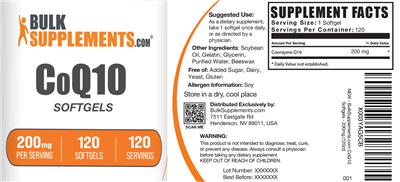 CoQ10 Softgels 200 mg label