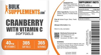 Cranberry with Vitamin C Softfgels 40 mg label