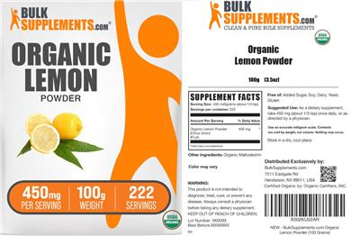 Organic Lemon Powder 450 mg label