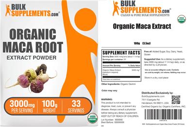 Organic Maca Root Extract Powder 3000 mg label
