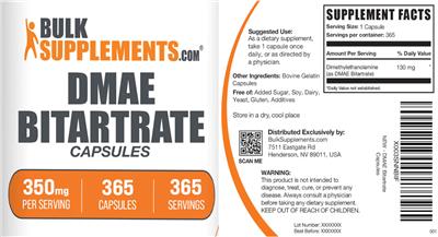DMAE Bitartrate 350 mg Capsules label