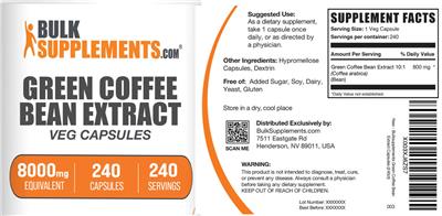 Green Coffee Bean Extract 8000 mg Veg Capsules label