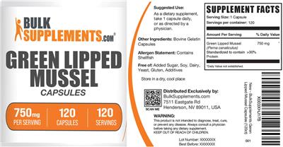 Green Lipped Mussel Capsules 750 mg label