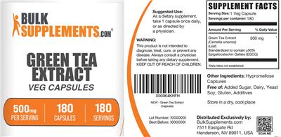 Green Tea Extract 500 mg Veg Capsules label
