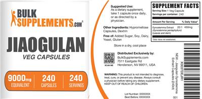 Jiaogulan 9000 mg Veg Capsules label