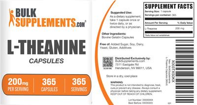 L-Theanine 200 mg Capsules label