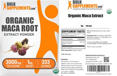 Organic Maca Root Extract Powder 3000 mg label