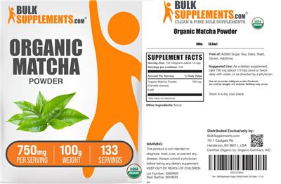 Organic Matcha Powder 750 mg label