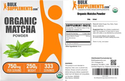 Organic Matcha Powder 750 mg label