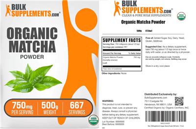 Organic Matcha Powder 750 mg label