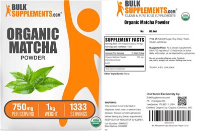 Organic Matcha Powder 750 mg label