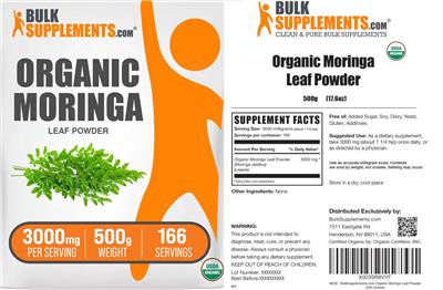 Organic Moringa Leaf Powder 3000 mg label