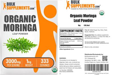 Organic Moringa Leaf Powder 3000 mg label