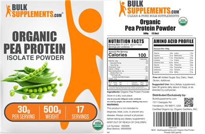 Organic Pea Protein Isolate Powder 30 g label