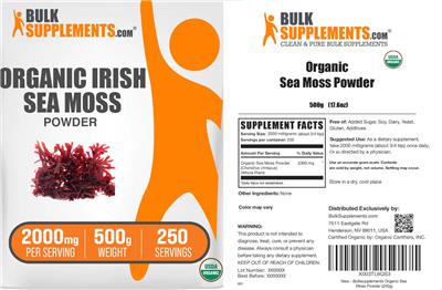Organic Sea Moss Powder 2000 mg label