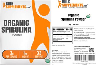 Organic Spirulina Powder 3 g label