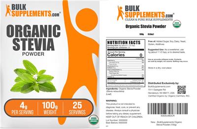 Organic Stevia Powder 4 g label
