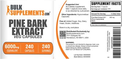 Pine Bark Extract Veg Capsules 6000 mg label