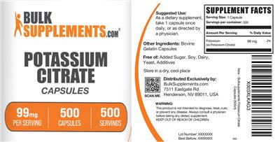 Potassium Citrate Capsules 99 mg label