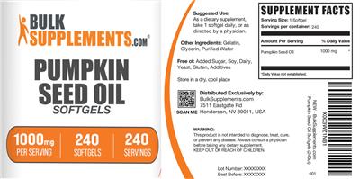 Pumpkin Seed Oil Softgels 1000 mg label