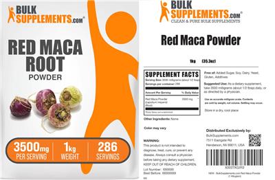 Red Maca Root Powder 3500 mg label