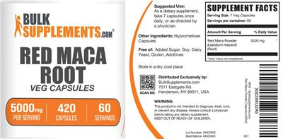 Red Maca Root Veg Capsules 5000 mg label