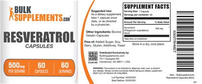 Resveratrol Capsules 500 mg label