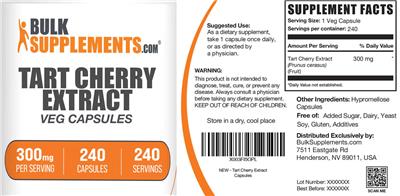 Tart Cherry Extract 300 mg Veg Capsules label