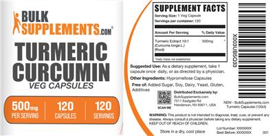Turmeric Curcumin 500 mg label