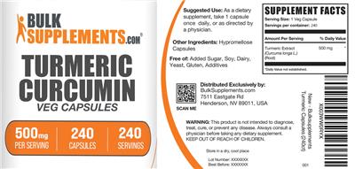 Turmeric Curcumin 500 mg Veg Capsules label