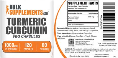 Turmeric Curcumin 1000mg Veg Capsules label