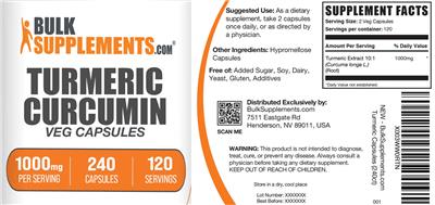 Turmeric Curcumin Veg Capsules 1000 mg label