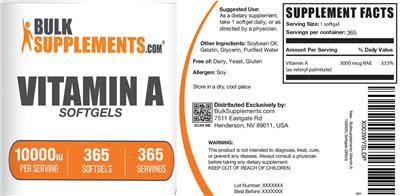Vitamin A Softgels 10000 IU label