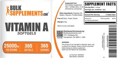 Vitamin A 25000 IU label