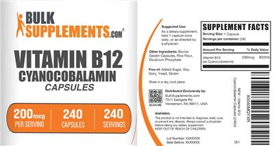 Vitamin B12 Cyanocobalamin 200 mcg label