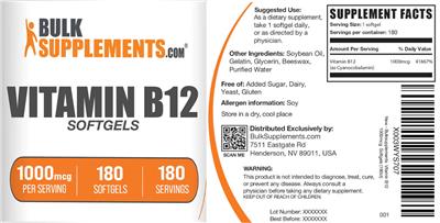 Vitamin B12 1000 mcg Softgels label
