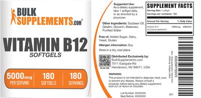 Vitamin B12 Softgels 5000 mcg label